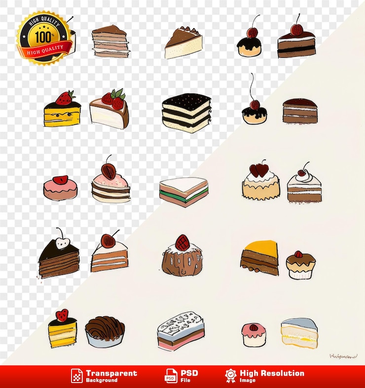 PSD new yorker cartoon style cake collection minimalist design
