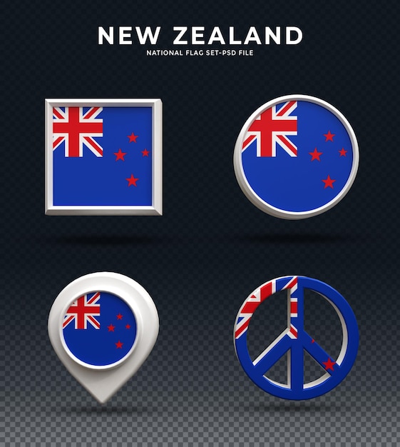 PSD new zealand flag 3d rendering dome button and on glossy base