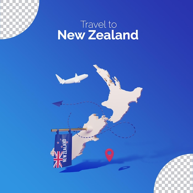 PSD new zealand map with web banner ads for travel promotion