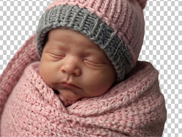 PSD a newborn baby is tightly enveloped in a pink blanket on transparent background