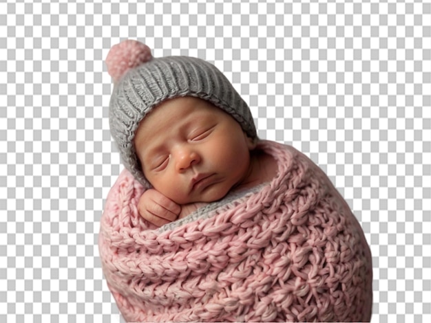 PSD a newborn baby is tightly enveloped in a pink blanket on transparent background