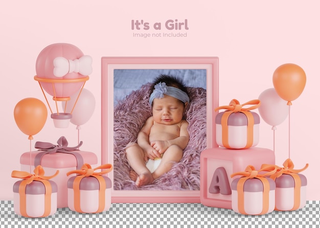 Newborn celebration for girl 3d render