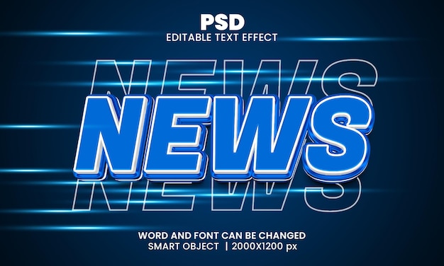 Новости 3d редактируемый текстовый эффект premium psd с фоном