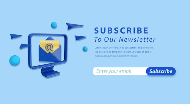 PSD newsletter subscribe landing page 3d illustration