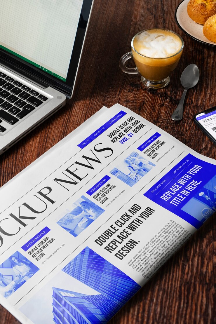 PSD newspaper mockup on the room floor