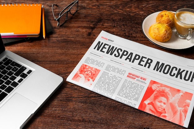 PSD newspaper mockup on the room floor