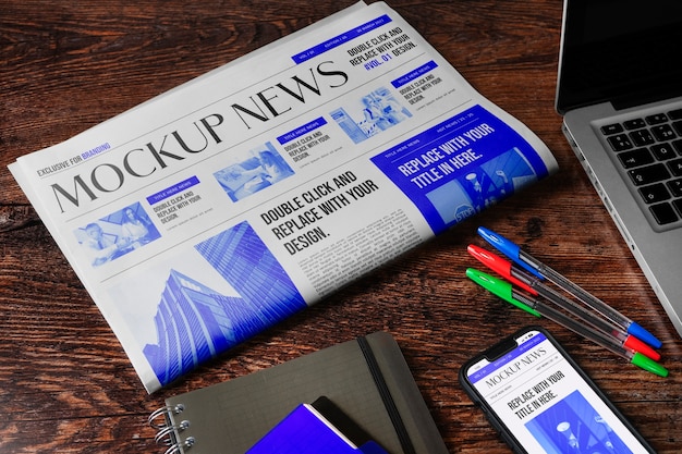 Newspaper mockup on the room floor