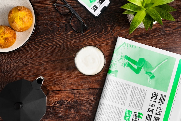 PSD newspaper mockup on the room floor