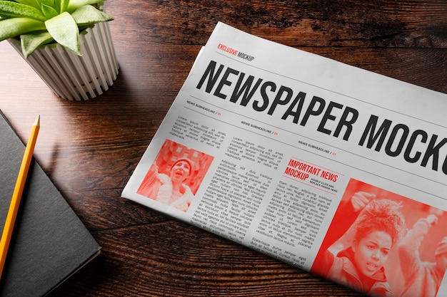 PSD newspaper mockup on the room floor