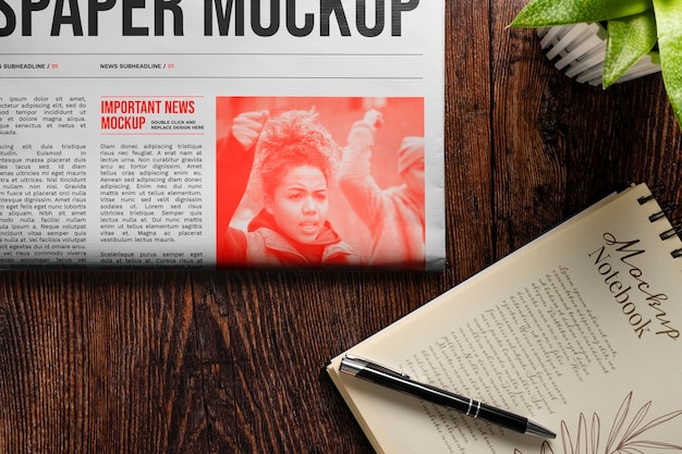 Newspaper mockup on the room floor