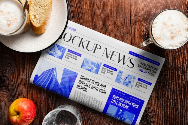 部屋の床の新聞のモックアップ