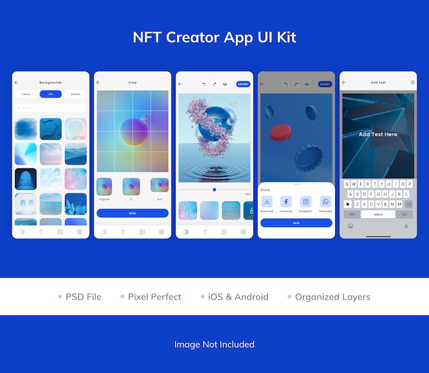 PSD kit interfaccia utente dell'app nft creator