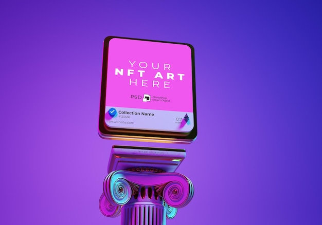 Nft crypto-art avatar niet-fungibele token-kaartdoos mockup blockchain-profiel psd weergeven