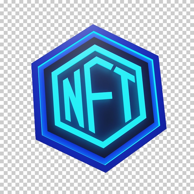 PSD logo nft 3d rendering blockchain in stile tecnologico