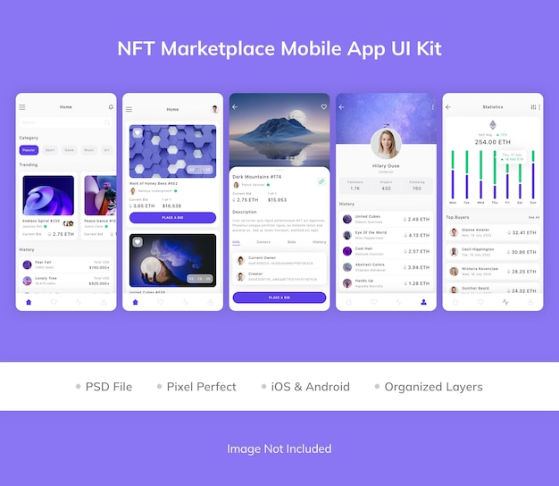 Nft marketplace mobiele app ui kit