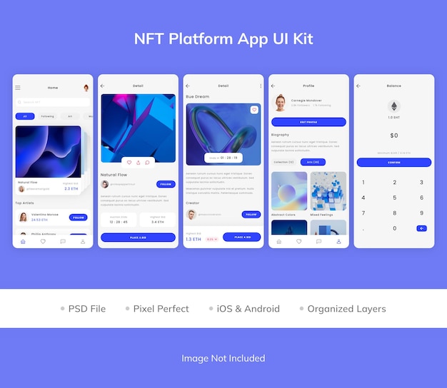 Комплект пользовательского интерфейса приложения nft platform