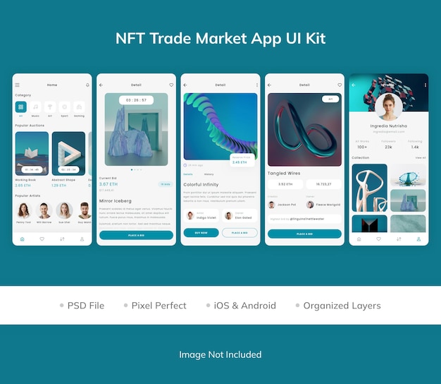 Комплект пользовательского интерфейса приложения nft trade market