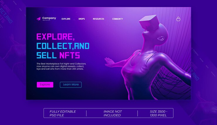 PSD nft website banner design landing page web banner design