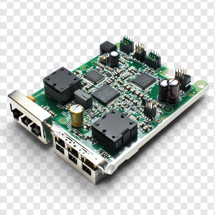 PSD nic with visible connectors and components isolated on transparent background