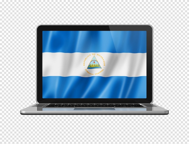 PSD bandiera del nicaragua sullo schermo del laptop isolato su bianco rendering 3d