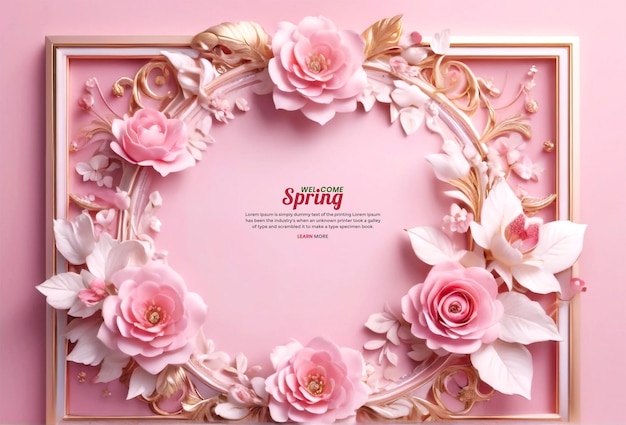 PSD アニスマグノリアの花とピンクの3dフレーム 背景のテンプレート