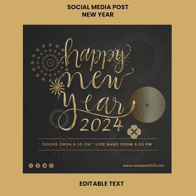 PSD nice curvy typography for new year 2024 social media banner