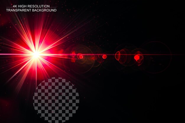 A nice red lens flare with colorful glowing effect on transparent background