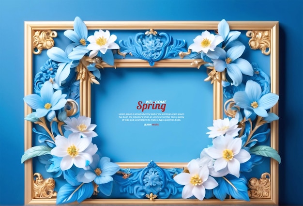 Nice Spring Anise magnolia flowers with a blue background and square frame Design