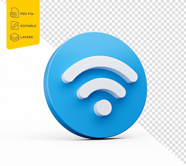 Niebieska ikona sieci bezprzewodowej lub technologia wifi symbol znak ikona na białym tle ilustracja 3D
