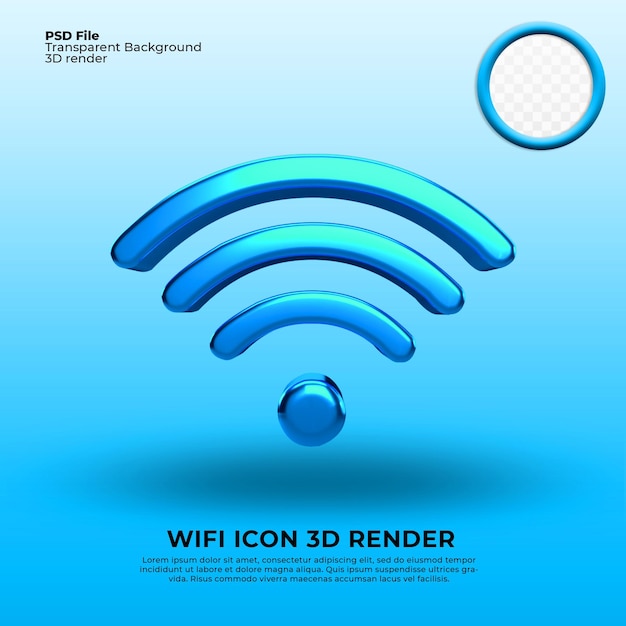 PSD niebieska ikona wi-fi renderowania 3d