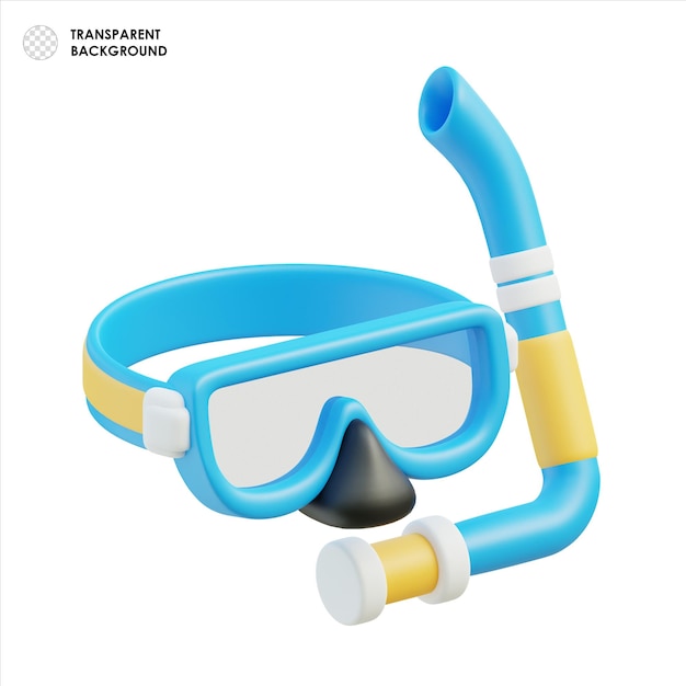 PSD niebieska maska snorkelowa 3d z żółtymi akcentami i rurką snorkelową