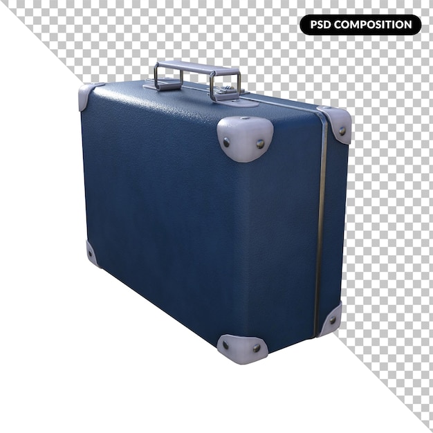 PSD niebieska vintage walizka na białym tle