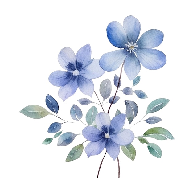 PSD niebieski akwarelowy bukiet kwiatowy ręcznie narysowany kwiatowy element izolowany na białym tle