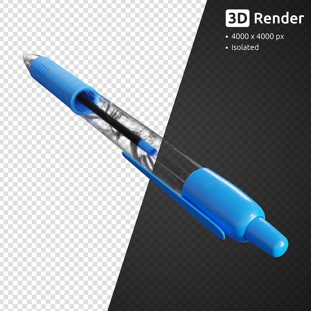 Niebieski długopis na białym tle renderowania 3d