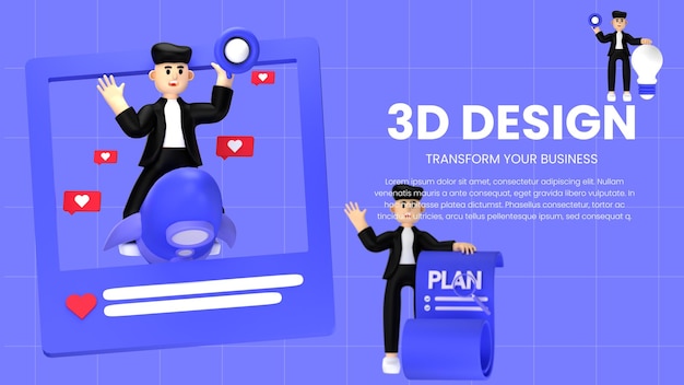 Niebieski Ekran Z Mężczyzną 3d I Kobietą 3d Z Napisem Projekt 3d