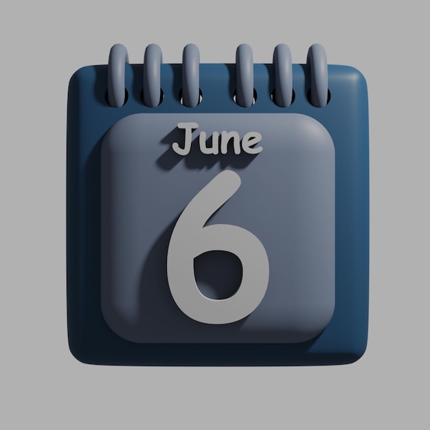 PSD niebieski kalendarz z datą 6 czerwca