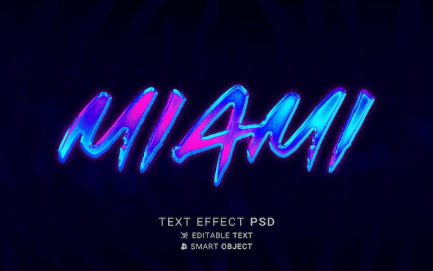 Niebieski Neonowy Efekt Tekstowy Miami Psd