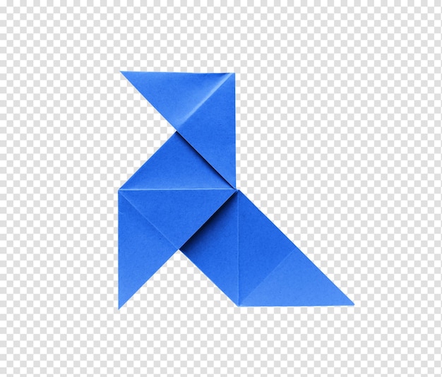 PSD niebieski papier origami z kury na białym tle