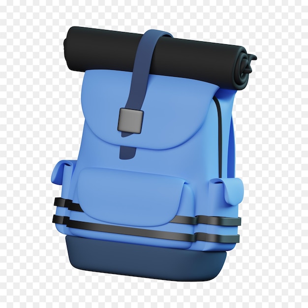 PSD niebieski plecak podróżny 3d z czarnym paskiem i czarnym paskiem na górze