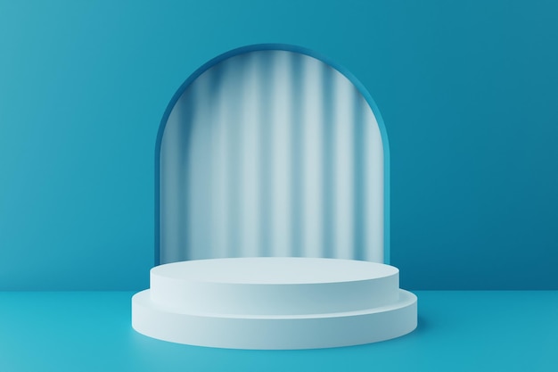 Niebieski podium 3D z tłem zasłonowym do prezentacji produktów