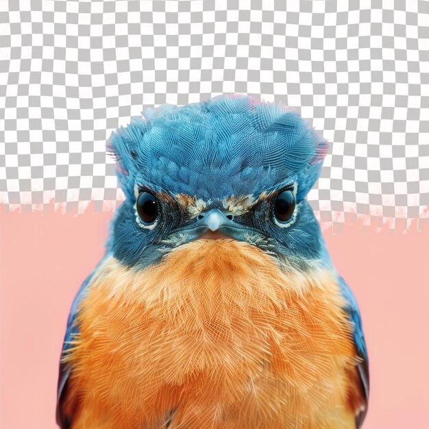 PSD niebieski ptak z niebieską głową i czerwonym tłem z białym kwadratem w środku