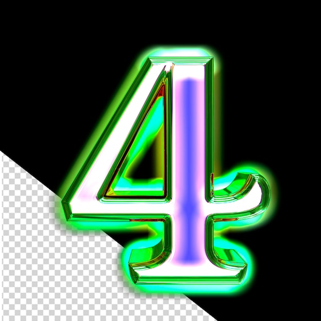 Niebieski symbol 3D w zielonej ramce ze świecącym numerem 4