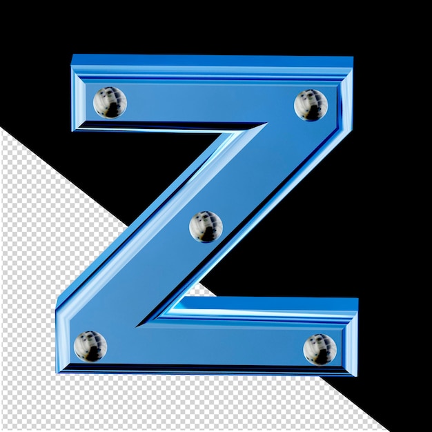 PSD niebieski symbol 3d z metalowymi nitami, literą z