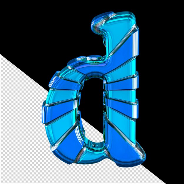 PSD niebieski symbol 3d z poziomymi cienkimi paskami, literą d
