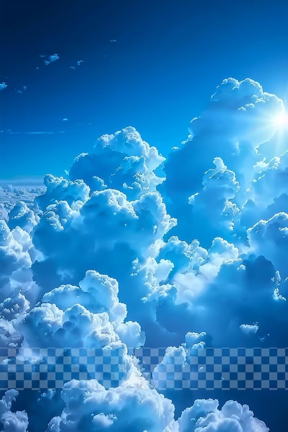 PSD niebieskie niebo pokryte jest białymi chmurami tworząc spokojną atmosferę na przezroczystym tle