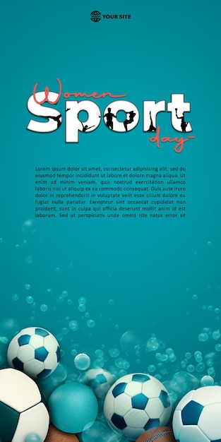 PSD niebieskie tło wodne z ikonami sportowymi dzień sportu kobiet sztuczna inteligencja