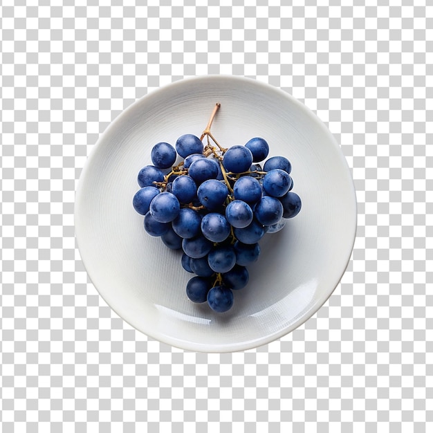 Niebieskie Winogrona Na Białej Płytce Izolowanej Na Przezroczystym Tle