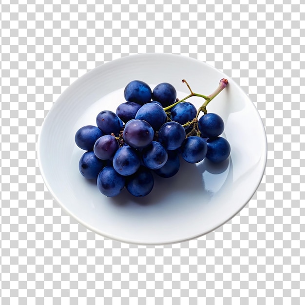 Niebieskie Winogrona Na Białej Płytce Izolowanej Na Przezroczystym Tle