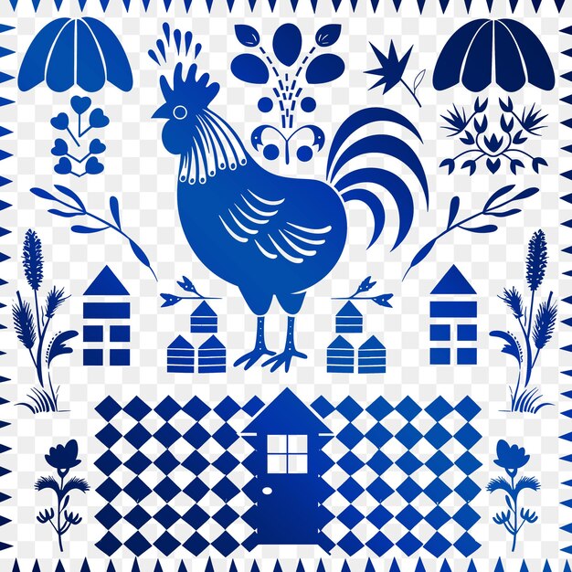 PSD niebiesko-biała kołdrę z kurczakiem na niej