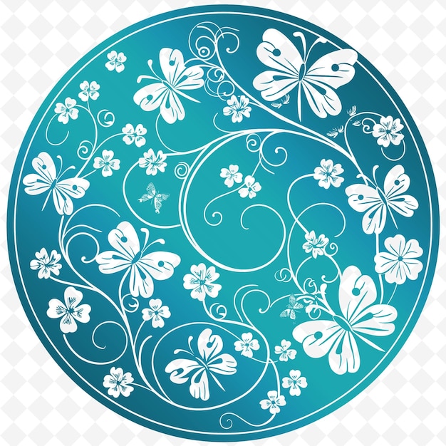 PSD niebiesko-biały kwiatowy wzór z motylami na nim